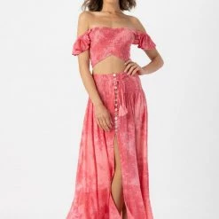 Tops Tiare Hawaii Hollie Crop Top - Batik Dot Guava 9 Tops Tiare Hawaii Hollie Crop Top - Batik Dot Guava