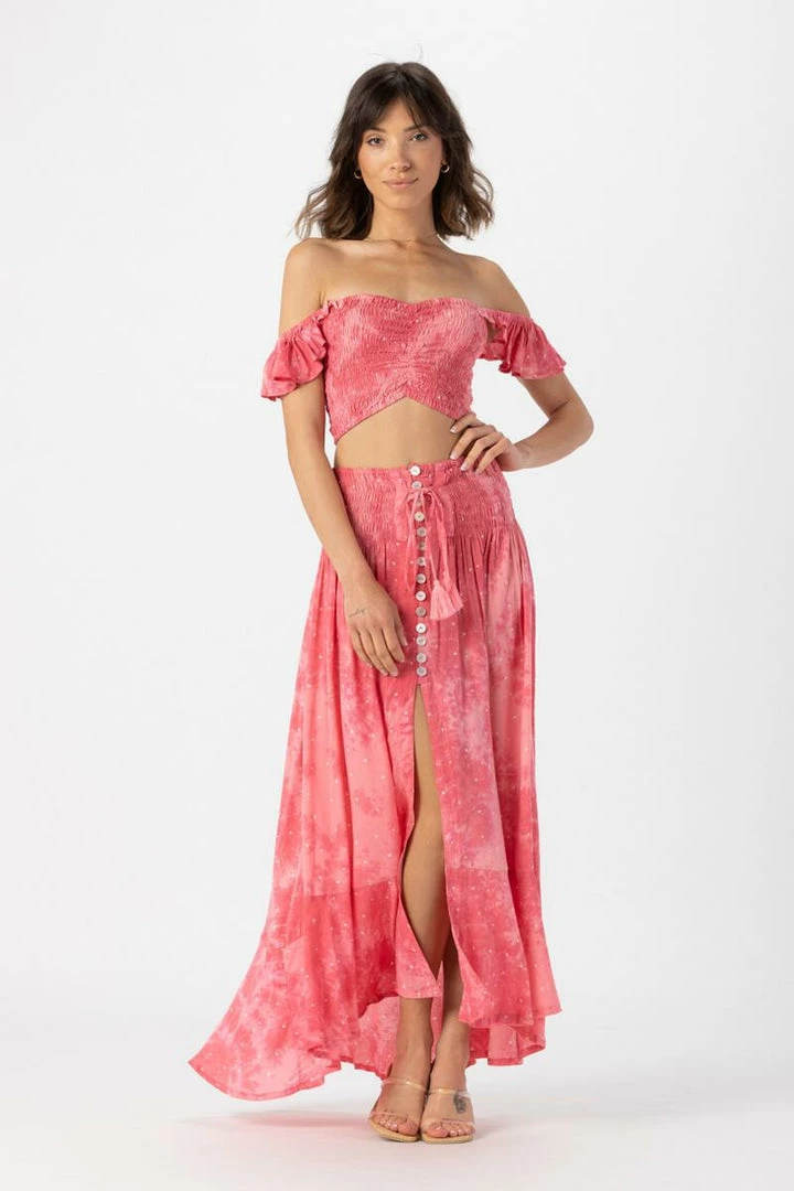 Tops Tiare Hawaii Hollie Crop Top - Batik Dot Guava 6 Tops Tiare Hawaii Hollie Crop Top - Batik Dot Guava