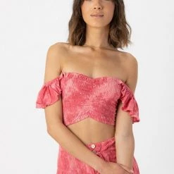 Tops Tiare Hawaii Hollie Crop Top - Batik Dot Guava