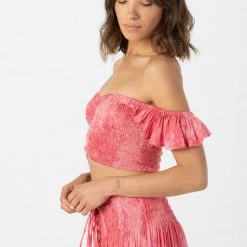 Tops Tiare Hawaii Hollie Crop Top - Batik Dot Guava