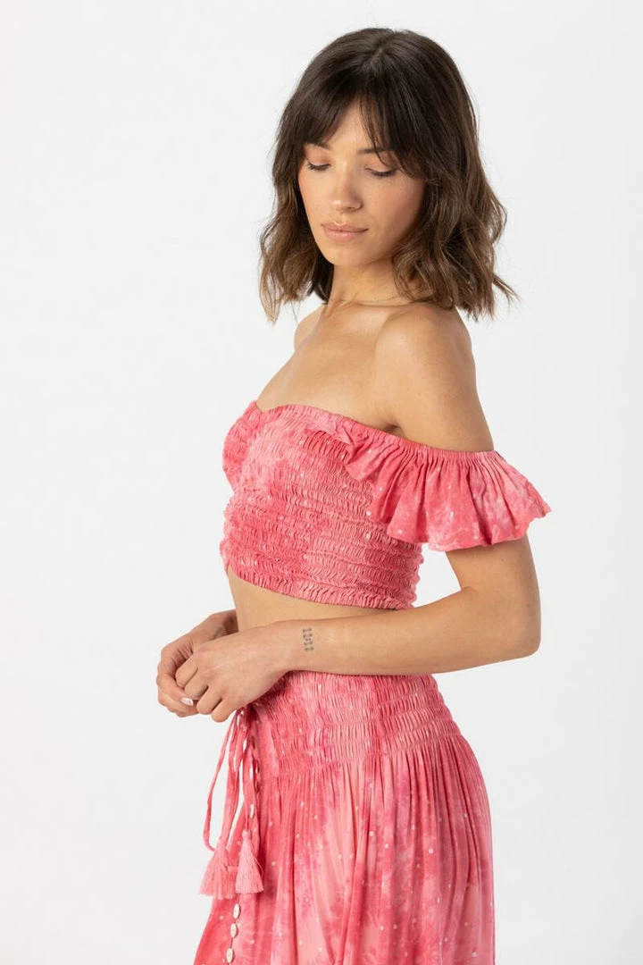 Tops Tiare Hawaii Hollie Crop Top - Batik Dot Guava 4 Tops Tiare Hawaii Hollie Crop Top - Batik Dot Guava