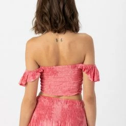 Tops Tiare Hawaii Hollie Crop Top - Batik Dot Guava 8 Tops Tiare Hawaii Hollie Crop Top - Batik Dot Guava