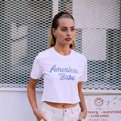 Tops WKNDER American Babe Graphic Crop Tee - White