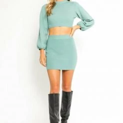 Olivaceous Sweater Mini Skirt Bottoms