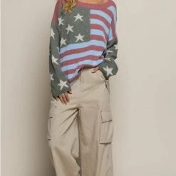 American Fit American Flag Sweater Tops