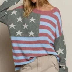 American Fit American Flag Sweater Tops