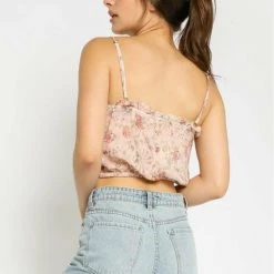 Olivaceous Tops OIlivaceous Coral Floral Cropped Tank
