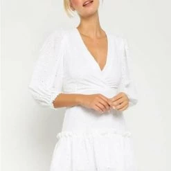 Olivaceous Eylelet Swing Dress In Argon