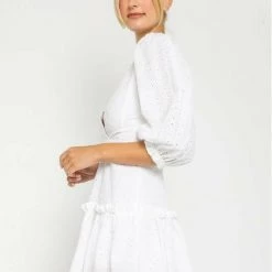 Olivaceous Eylelet Swing Dress In Argon