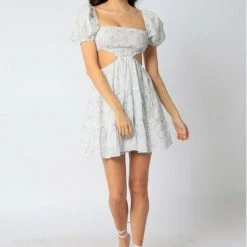 Olivaceous Smocking Cut Out Dress