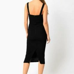 Olivaceous Textured Bow Front Cutout Midi Dress Dresses