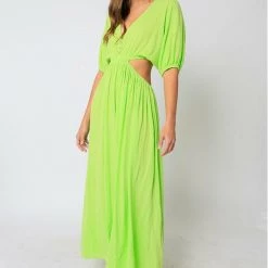 Olivaceous Rayon Crinkle Cut Out Maxi Dress Dresses