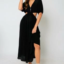 Olivaceous Rayon Crinkle Cut Out Maxi Dress Dresses