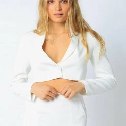 Olivaceous Crop Blazer Tops