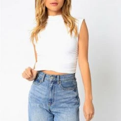 Olivaceous Mock Neck Cap Sleeve Top