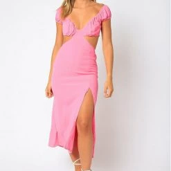 Olivaceous Dara Side Cutout Midi Dress