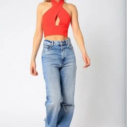 Olivaceous Wrap Halter Top Tops
