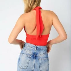 Olivaceous Wrap Halter Top Tops