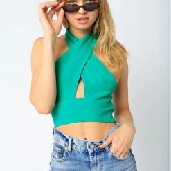 Olivaceous Wrap Halter Top Tops