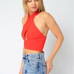 Olivaceous Wrap Halter Top Tops