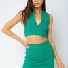 Olivaceous Collared Rib Crop Top Tops