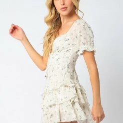 Tops Olivaceous Puff Sleeve Ruffle Dress