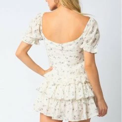 Tops Olivaceous Puff Sleeve Ruffle Dress