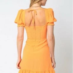 Olivaceous Square Neck Puff Sleeve Mini Dress Dresses