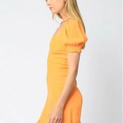 Olivaceous Square Neck Puff Sleeve Mini Dress Dresses