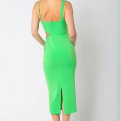 Olivaceous Asymmetrical Cutout Midi Dress Dresses