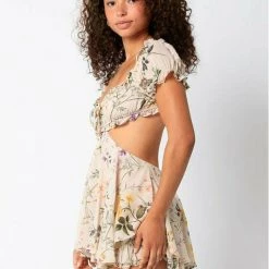 Olivaceous Ruffle Cutout Romper