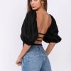 Sky To Moon Puff Sleeve Open Back Bodysuit Tops 2 Sky To Moon Puff Sleeve Open Back Bodysuit Tops