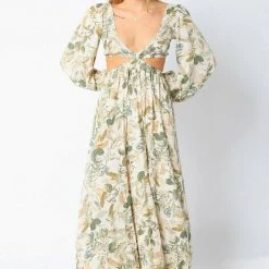 Olivaceous Our Tropical Smocking Cut Out Maxi Dress Dresses