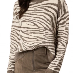 Tops Olivaceous Zebra Crew Neck Sweater
