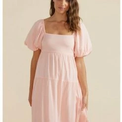 Mink Pink Iluka Puff Sleeve Midi Dress Dresses