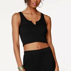 Tops Bobi Split Neck Cropped Tank