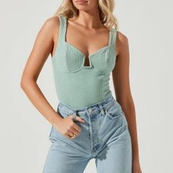 ASTR The Label Tops ASTR Aria Bustier Bodysuit In Sage