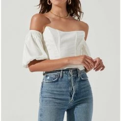 ASTR The Label ASTR Lima Off Shoulder Corset Bubble Sleeve Top