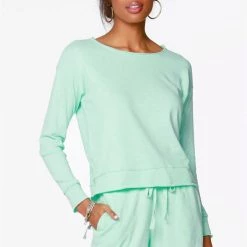 Bobi Drop Shoulder Raw Edge Sweater Tops