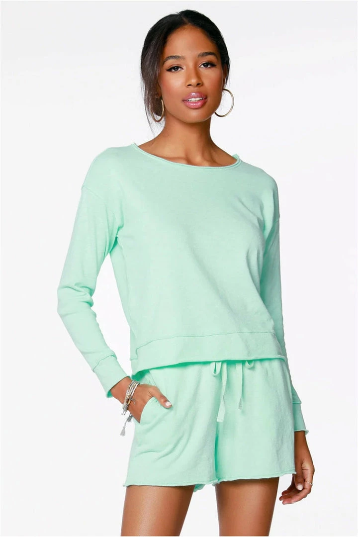 Bobi Drop Shoulder Raw Edge Sweater Tops 4 Bobi Drop Shoulder Raw Edge Sweater Tops