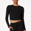 Tops Bobi Shirred Long Sleeve Crop Top - Black 2 Tops Bobi Shirred Long Sleeve Crop Top - Black