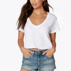 Bobi V Neck Short Sleeve Cropped Tee