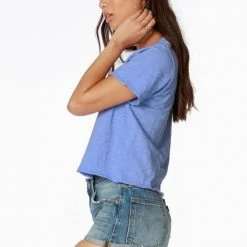 Bobi V Neck Short Sleeve Cropped Tee Tops