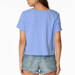 Bobi V Neck Short Sleeve Cropped Tee Tops