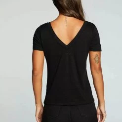 Tops Chaser Linen Jersey Raw Edge Double V Short Sleeve Tee