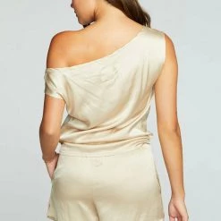 Chaser Stretch Silky Basics Off The Shoulder Sleeveless Top - Bark Tops