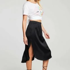 Chaser Stretch Silky Basics Midi Skirt With Side Slit