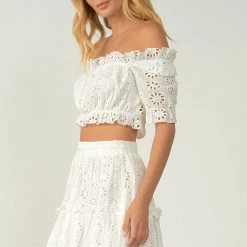 Elan Eyelet Off Shoulder Top Tops