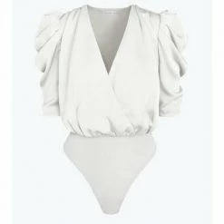 Tops Adelyn Rae Lila Sateen Puff Sleeve Bodysuit