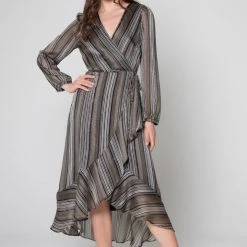Dresses Lavender Brown Metallic Stripe Midi Dress